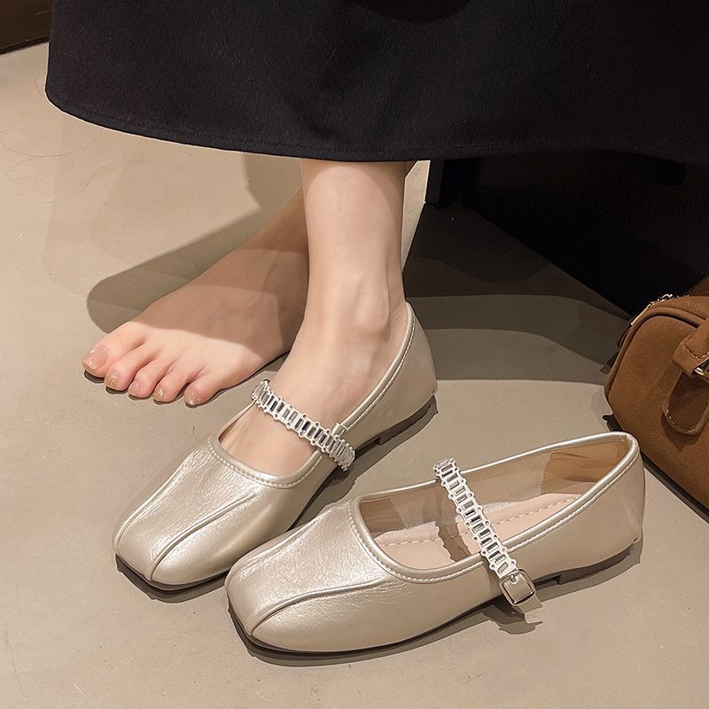 Square Toe Retro เดี่ยวรองเท้าผู้หญิงฤดูร้อนสไตล์ใหม่นุ่มสบายแบนสายคล้องคอ Mary Jane รองเท้า All-Mat
