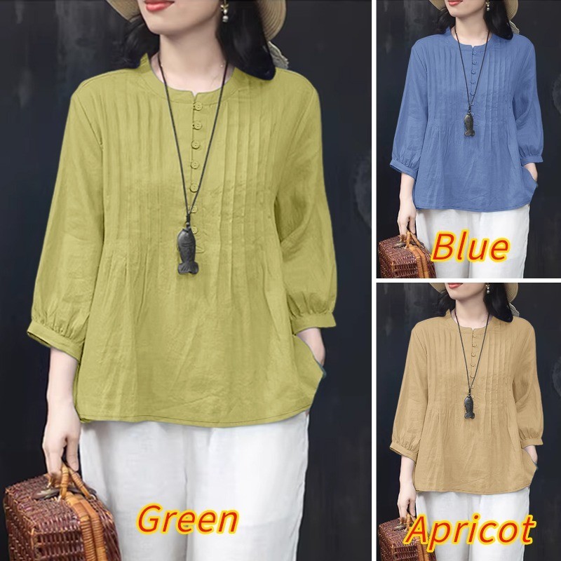 ZANZEA เสื้อเชิ้ตสีทึบแขนยาวสไตล์เกาหลีสําหรับผู้หญิง — صورة 3