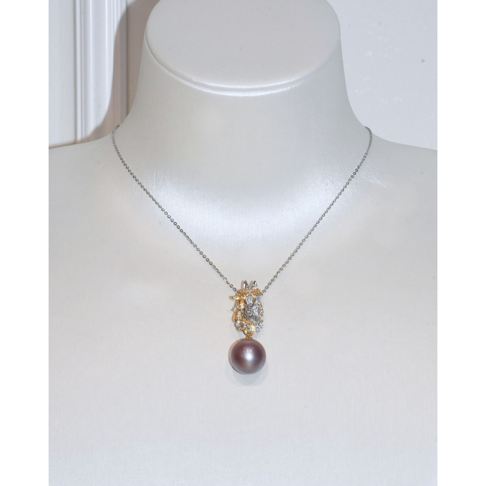 4A Freshwater Round Necklace in Silver 925 WG Plated - White Stallion - Purple (12.7mm)