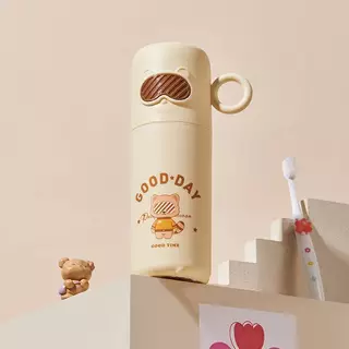 (เวลา) Creative Little Raccoon Wash Cup Home Travel กล่องแปรงสีฟันแบบพกพาน่ารักแว่นตาหมีแปรงสีฟันกล่อง (TH)