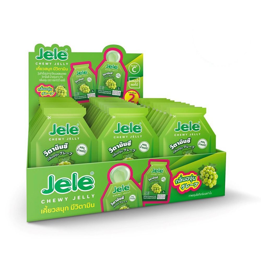 [สินค้าส่งด่วน] เจเล่ชิววี่เยลลี่กลิ่นองุ่น 18กX30 JELE CHEWY GRAPE 18GX30