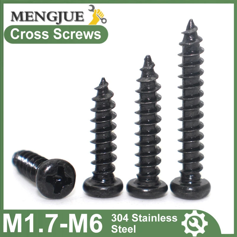 5~80pc M1.7 M2 M2.3 M2.6 M3 M3.5 M4 M5 M6 Mini Small Black 304 Stainless Steel Cross Phillips Round 