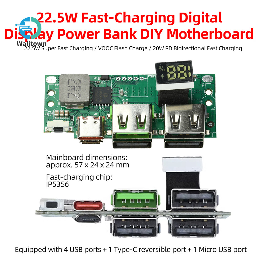 PD QC Full Protocol จอแสดงผลดิจิตอลโมดูลชาร์จเร็ว IP5356 3.7V แบตเตอรี่ DIY