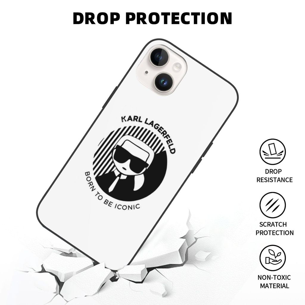พิมพ์ Karllaggerfeld โลโก้กรณีเชลล์เหมาะสําหรับ IPhone 16 17 Pro Max Plus Mini XR a9
