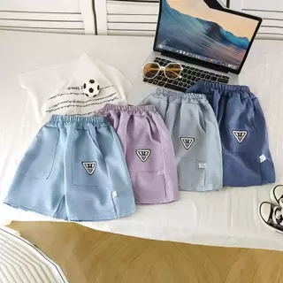 MooDeng Baby กางเกง เด็ก ชาย หญิง สีพาสเทล มีกระเป๋ากางเกง ผ้าโพลีเอสเตอร์ ขาสั้น เอวยางยืด