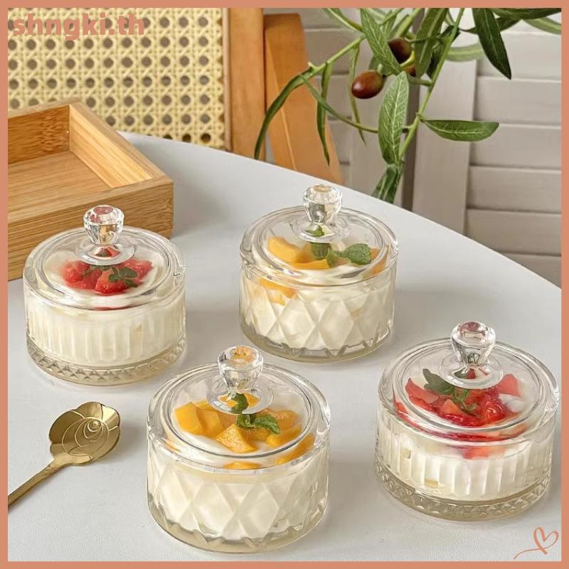 SHNGKI ถ้วยขนมหวานไอศกรีมแก้วหรูหราพร้อมฝาปิด เหมาะสําหรับพุดดิ้งโยเกิร์ต Gelato TH