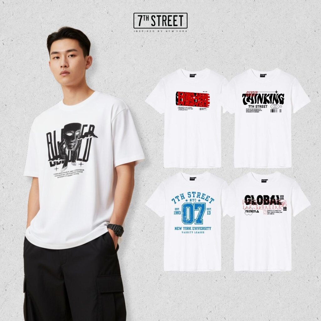 รวมลายเสื้อยืดคอกลมแขนสั้น 7ᵗʰ Street (Light) สีขาว สกรีนลายกราฟฟิค ทรงหลวม ไหล่ตก ไม่รัดตัว เนื้อผ้า 100% Cotton Rel...