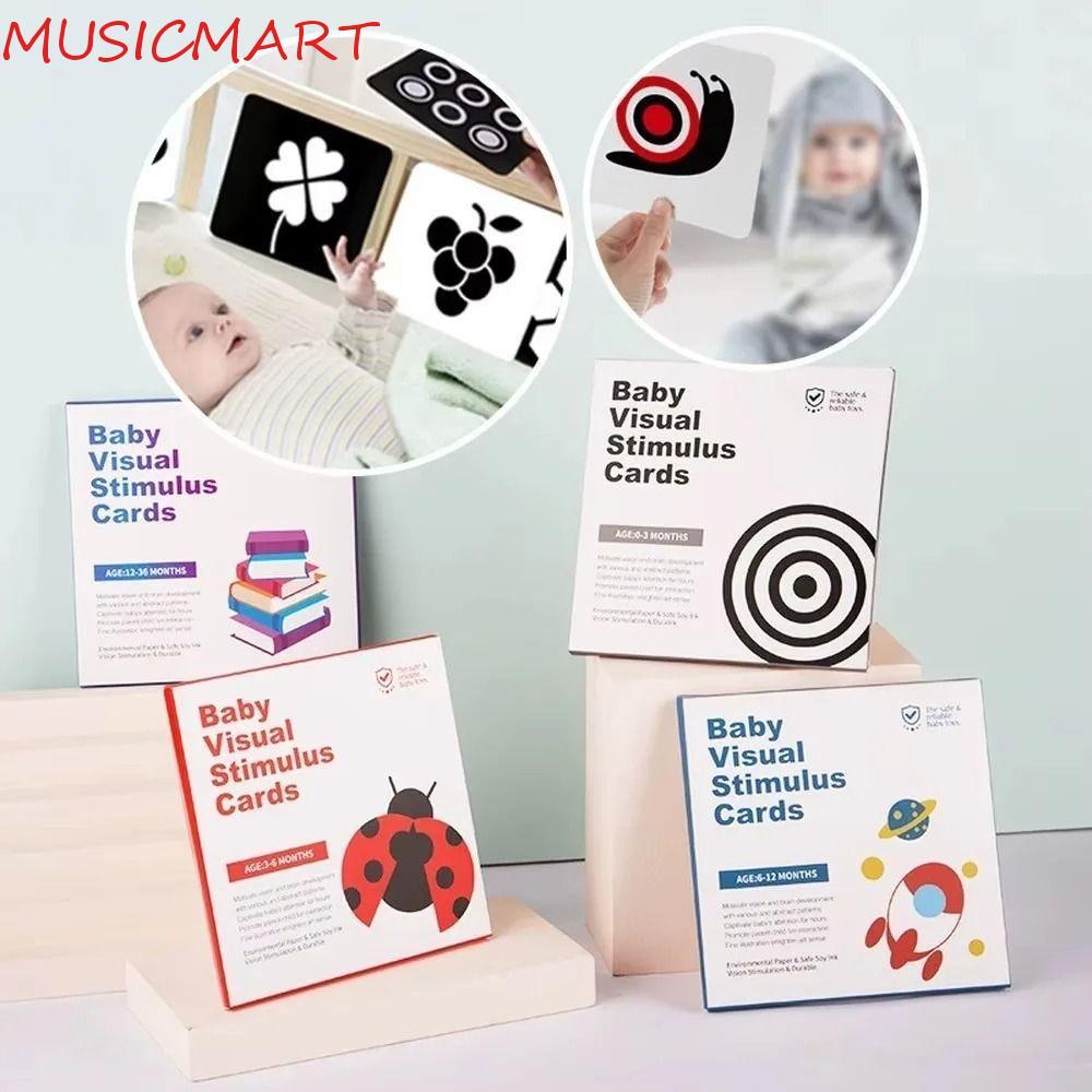 MUSICMART การ์ดกระตุ้นภาพเด็ก, กระดาษขาวดํา, แฟลชการ์ดความคมชัดสูง, แฟลชการ์ดเด็กประณีตขนาดเล็กที่ทนทาน 0–36 เดือน