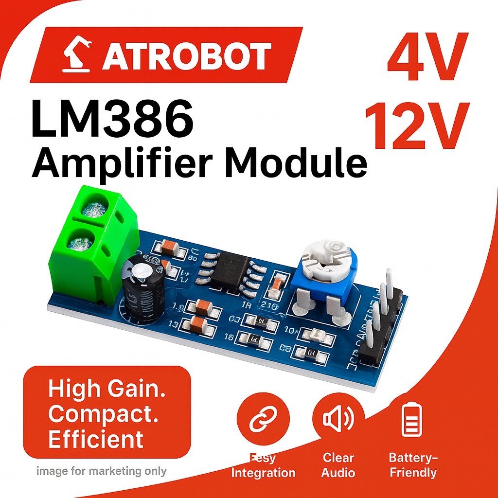 LM386 Audio Amplifier โมดูลขยายเสียง 1W ปรับเกนได้สูงสุด 200 เท่า 4-12V ขนาดเล็ก พกพาง่าย