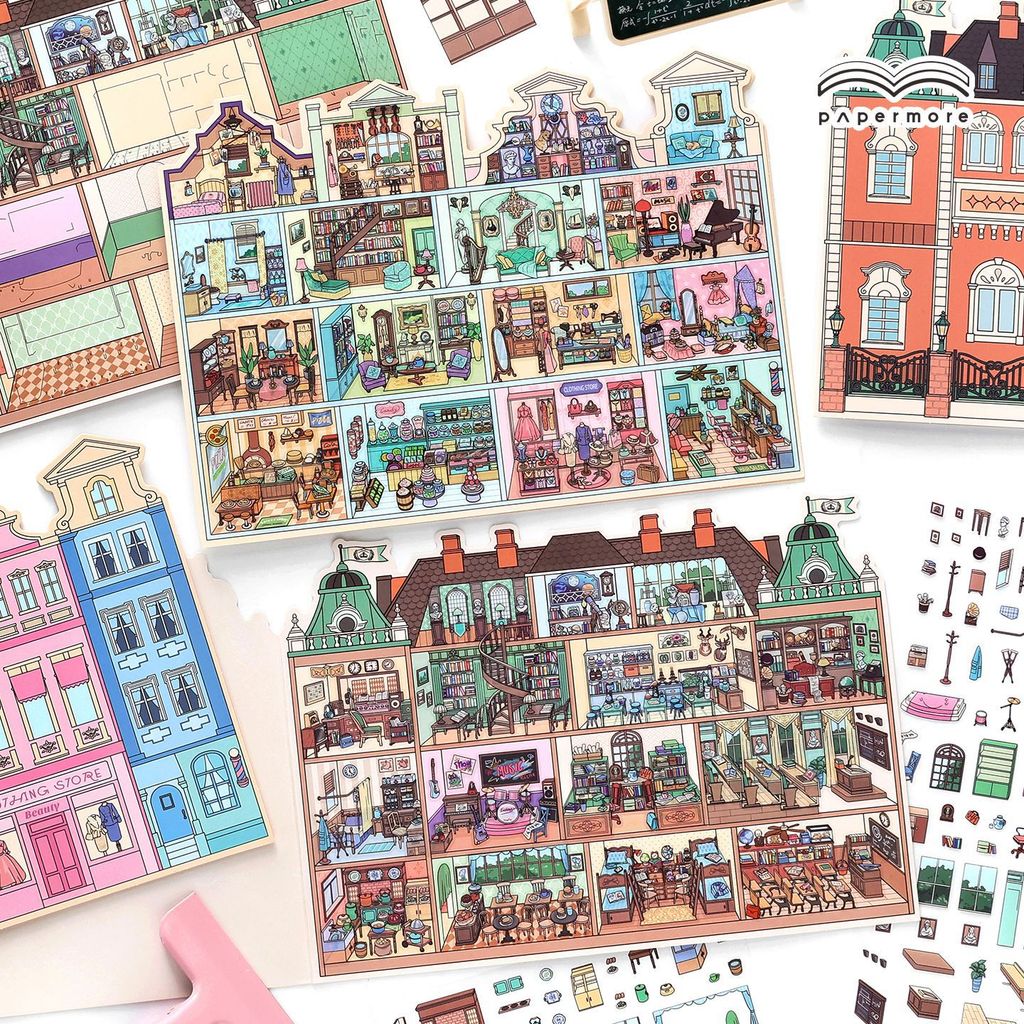 Idako [มุมเล็ก 12th Series] 2.5D ขนาดใหญ่ 4 ชิ้น Warm ภูมิทัศน์สติกเกอร์คู่มือ diy SS926