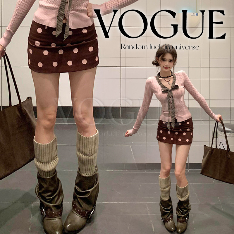 Vogue🌟พร้อมส่ง🌟 กระโปรงกางเกง ลายจุดสีน้ำตาล แมตได้ทุกลุค ใส่สบาย สไตล์เกาหลี (FY5130#1)
