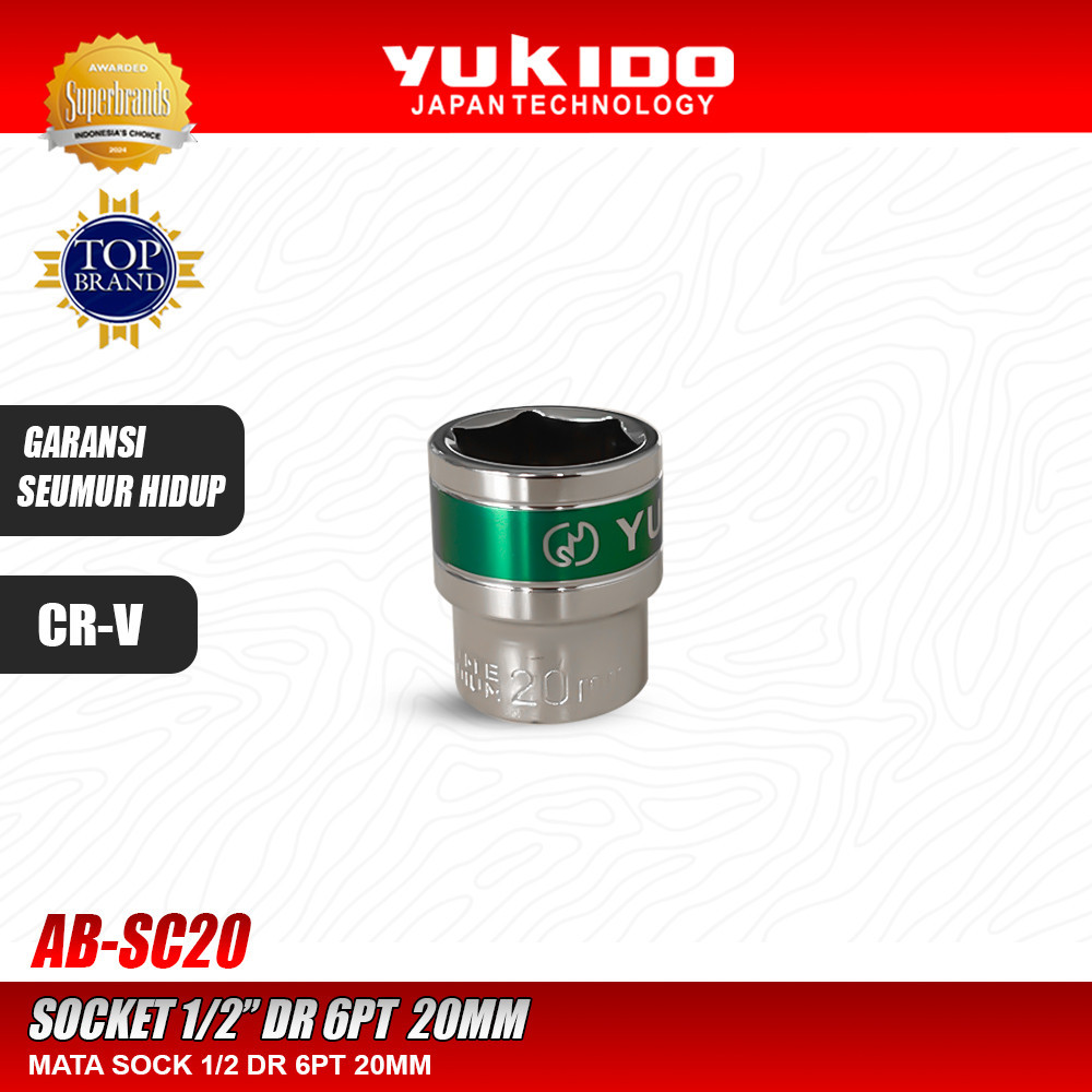 MATA YUKIDO ซ็อกเก็ตบิต 1/2" DR 6PT 20MM - ซ็อกเก็ต 1/2" 6PT 20MM Yukido AB-SC20