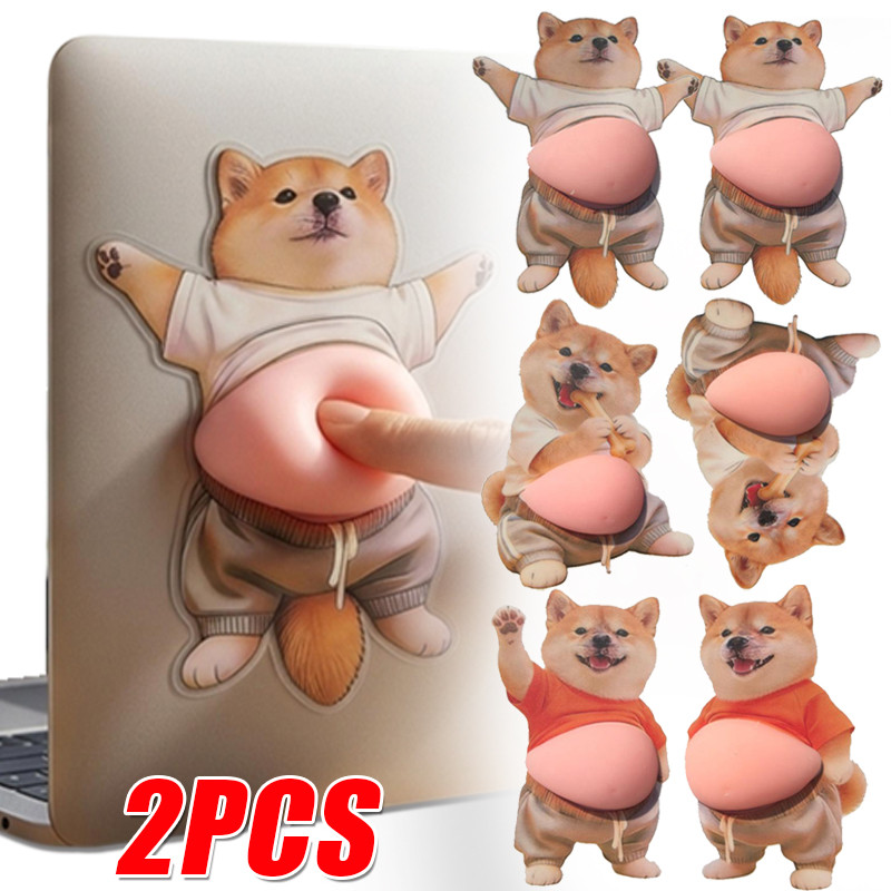 2 ชิ้น สติกเกอร์ท้องนุ่ม 3D ชิบาอินูน่ารัก สำหรับคลายเครียด ตกแต่งแล็ปท็อป รถ โทรศัพท์ แบบตลก