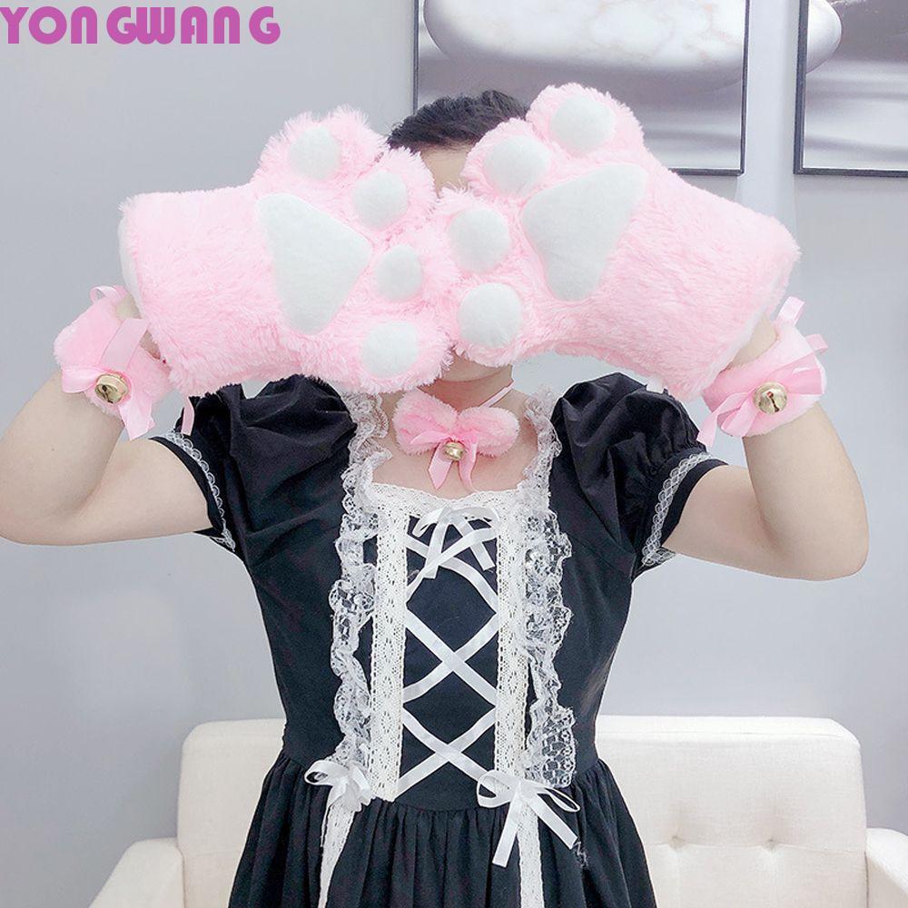 YONGWANG66HR อะนิเมะคอสเพลย์ถุงมือหวานปุยสําหรับผู้หญิงน่ารัก Paw Mittens