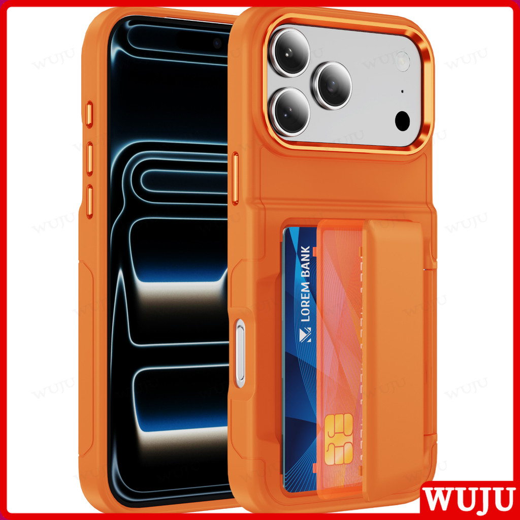 WUJU Card Holder Case เข้ากันได้กับ IPhone 17 16 15 14 13 12 11 Pro Max, พร้อมฝาครอบป้องกันกันกระแทกและการ์ดกล้อง