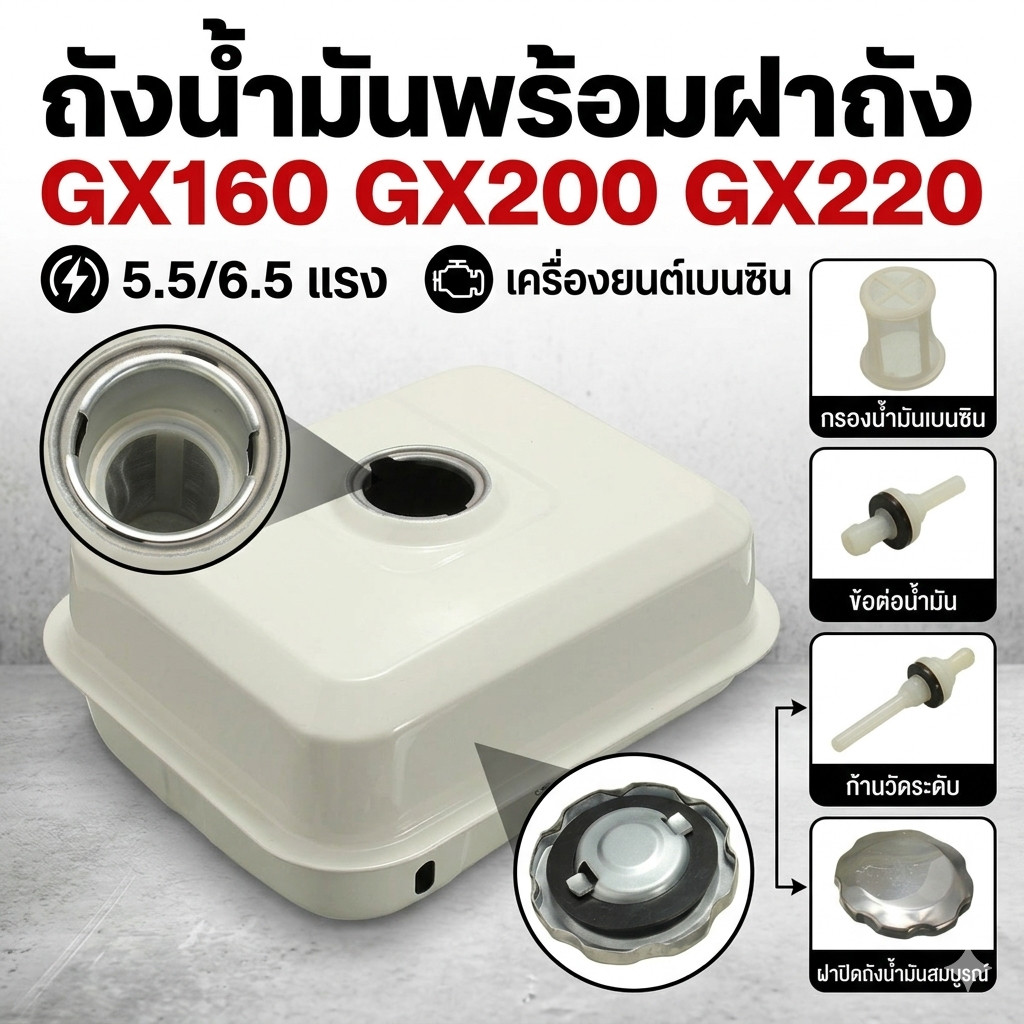 ถังน้ำมัน ถังน้ำมันพร้อมฝาถัง GX160 GX200 GX220 5.5/6.5แรง เครื่องยนต์เบนซิน สูบน้ำ
