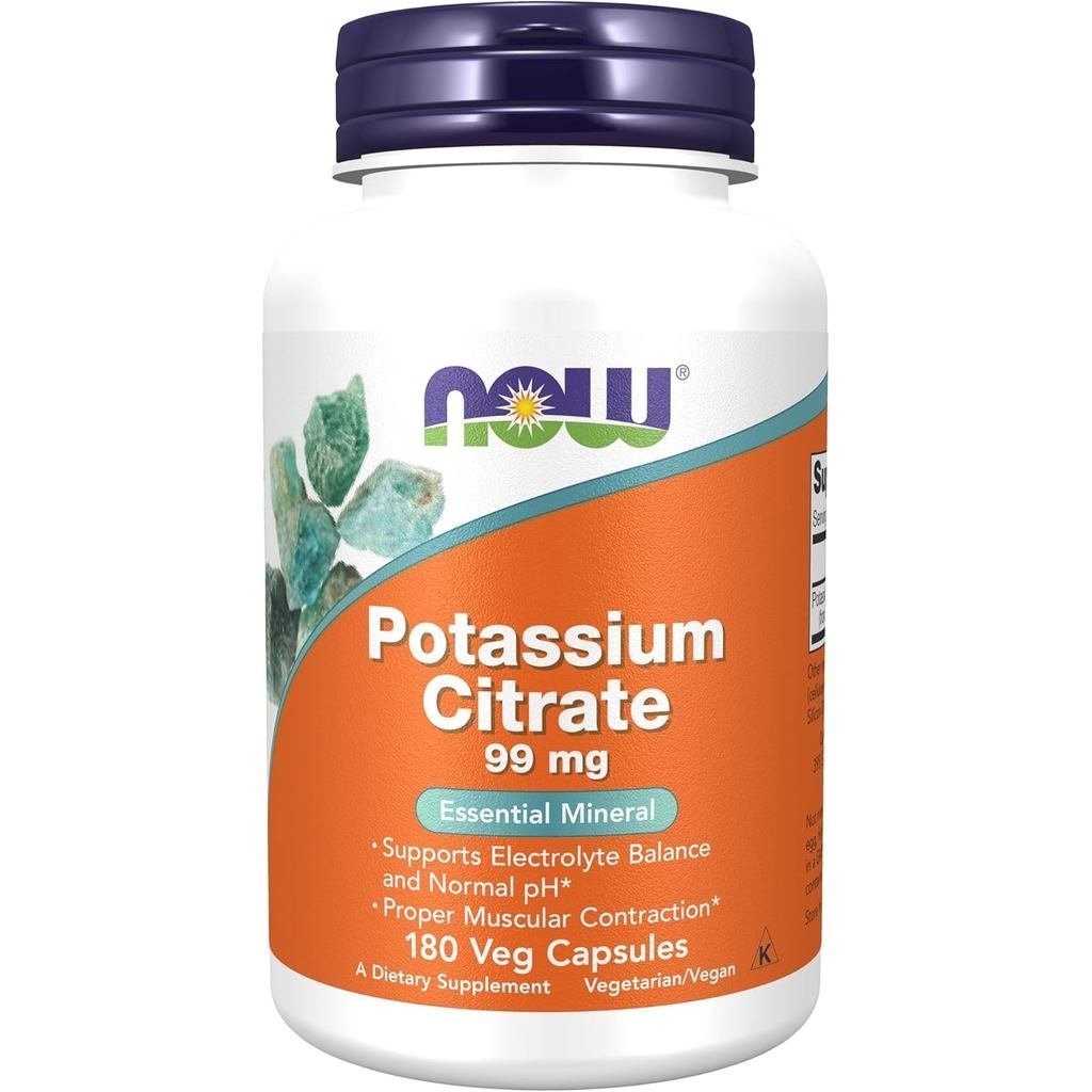 NOW Foods Supplements, Potassium Citrate 99 mg, Supports Electrolyte Balance and Normal pH*, Essential Mineral, 180 veg Capsules