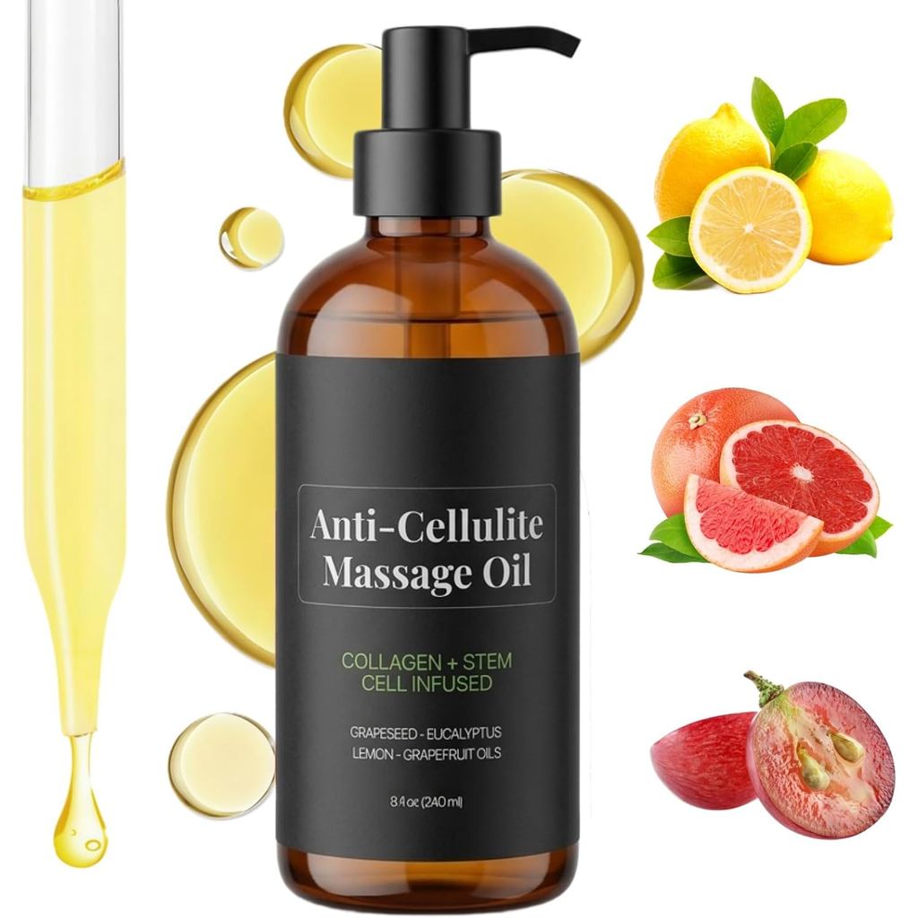 Body & Us Anti-Cellulite Massage Oil, Body Massage Oil with Collagen & stem Cell, Smoothing Body Oil