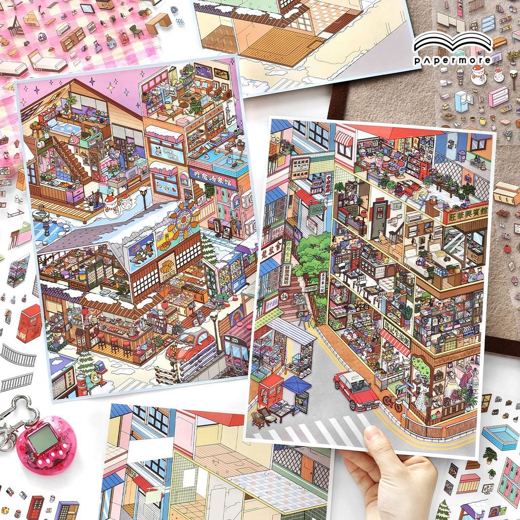 Idako [Big Corner Second Series] 2.5D 4 ชิ้นสินค้าขนาดใหญ่ Street View ภูมิทัศน์สติกเกอร์ธุรกิจจําลอ