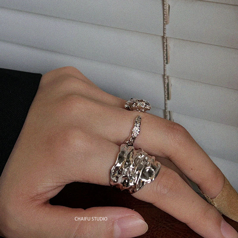 Chaifu Studio/J111 Original Homemade Niche Lava Cool Style Design Sense Liquid Shape Ring