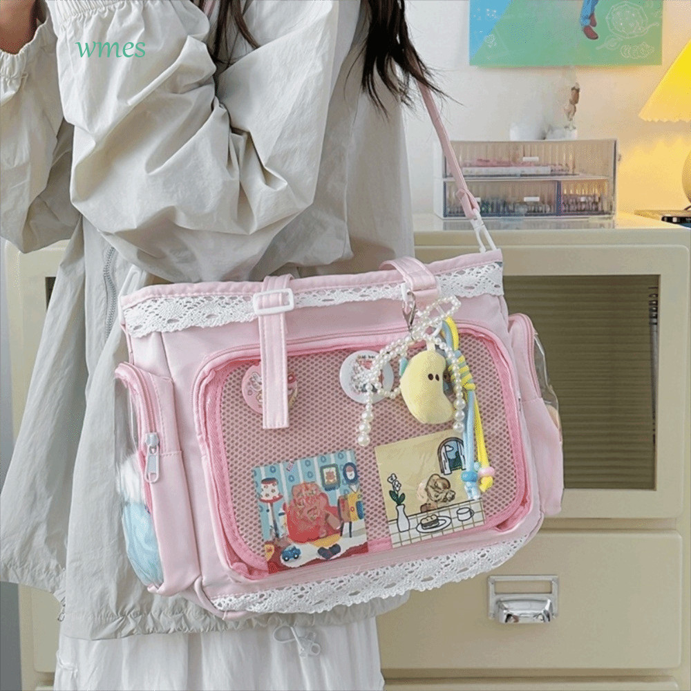 WMES1ZA Lace Itabag, Ballet Style Nylon Lolita Transparent Crossbody Bag, Y2k DIY ความจุขนาดใหญ่ Swe