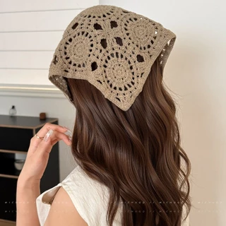 ผู้หญิงวินเทจถักโครเชต์ผ้าโพกหัวหัว Kerchief ผมผ้าพันคอ Headwear อุปกรณ์เสริม