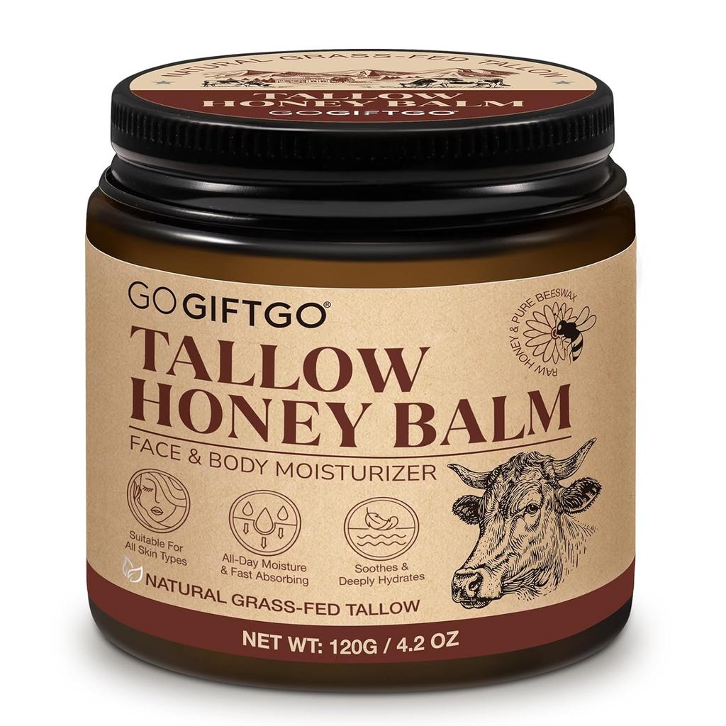 Asusxcli Beef Tallow for Skin, Beef Tallow for Face, Beef Tallow and Honey Balm,Grass Fed Whipped Ta