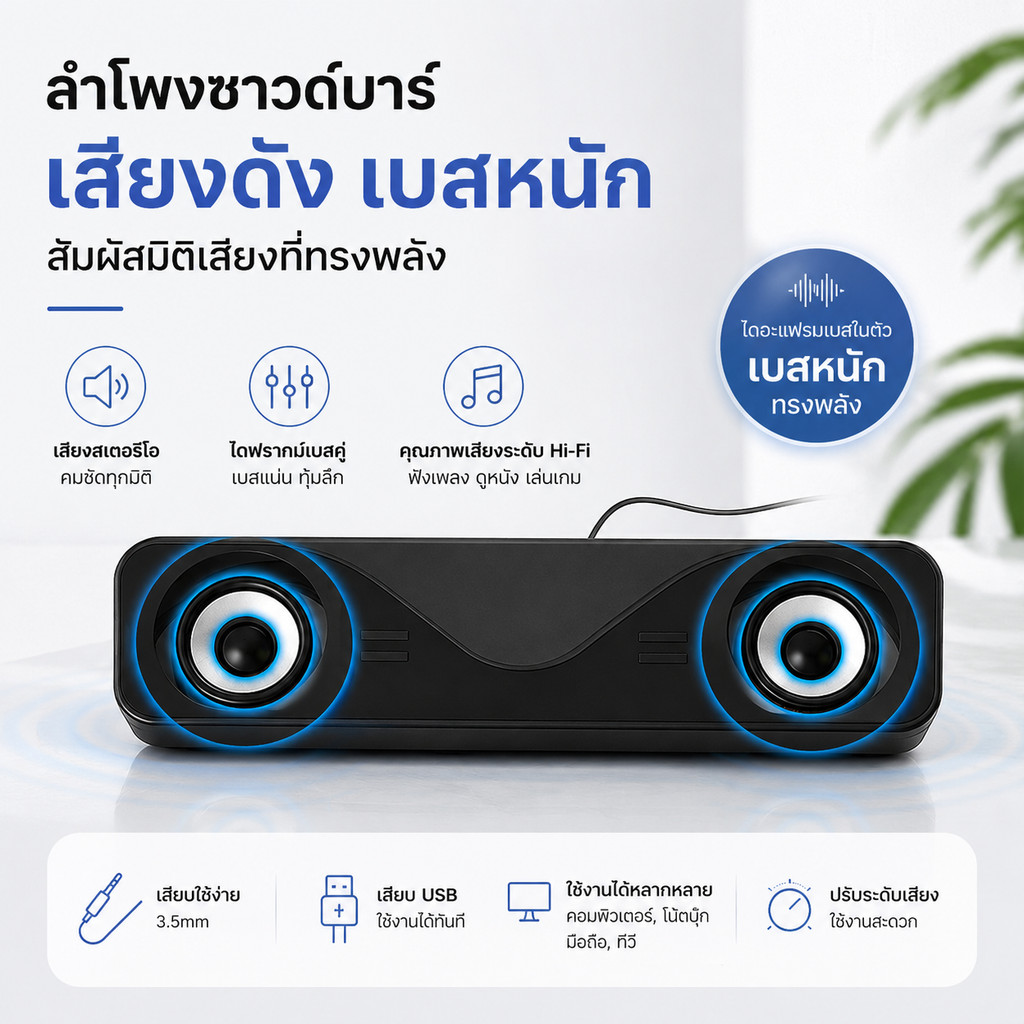 ลำโพง bluetoothได้ ลำโพงคอมพิวเตอร์ตั้งโต๊ะ ลำโพงคู่ สะดวกสบาย สำหรับแล็ปท็อป ระบบเสียง USB