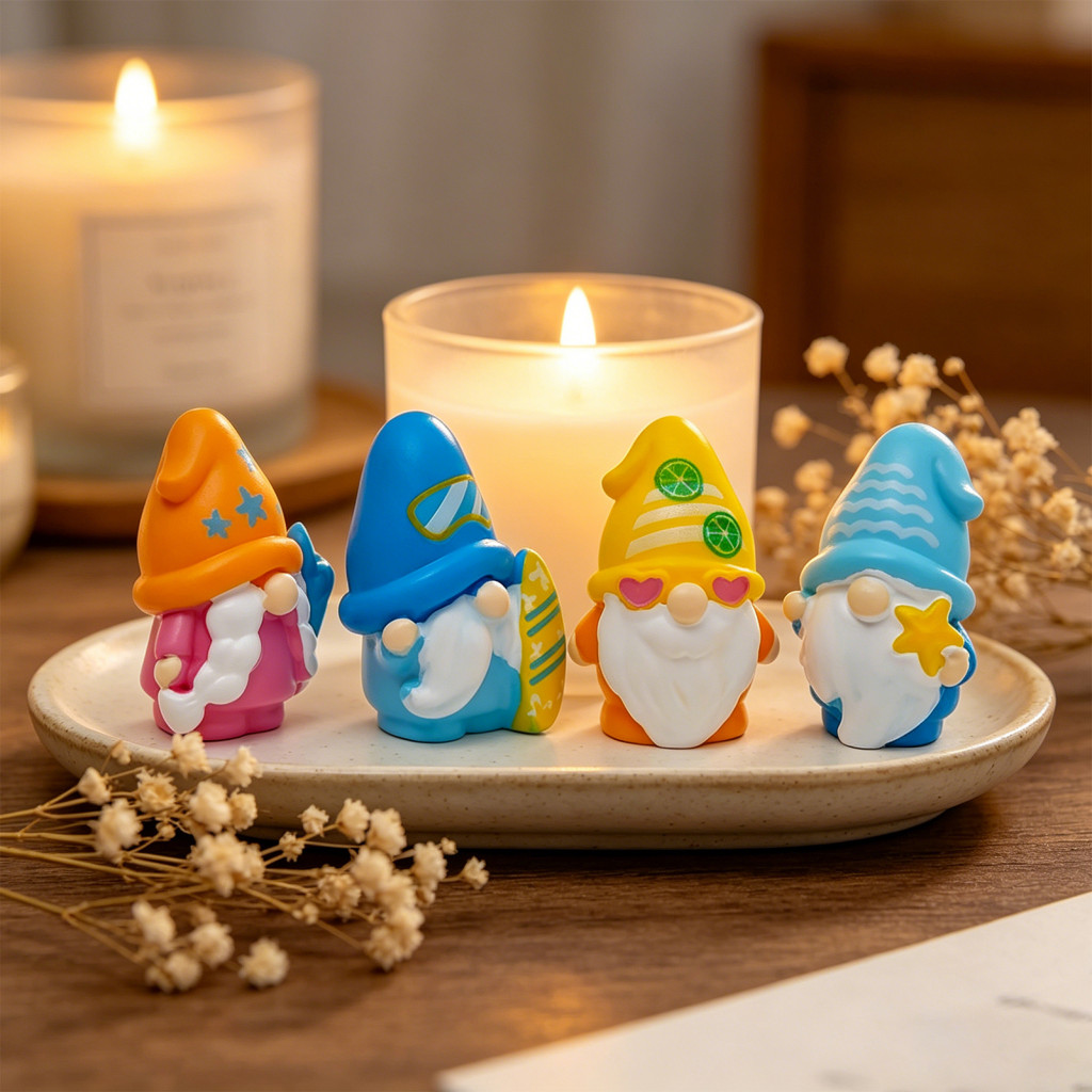 [domewell] Mini Gnome Figurine สวนขนาดเล็ก Gnome 2 ชิ้นมินิฤดูร้อน Gnome Figurines – Beach Resin Gno
