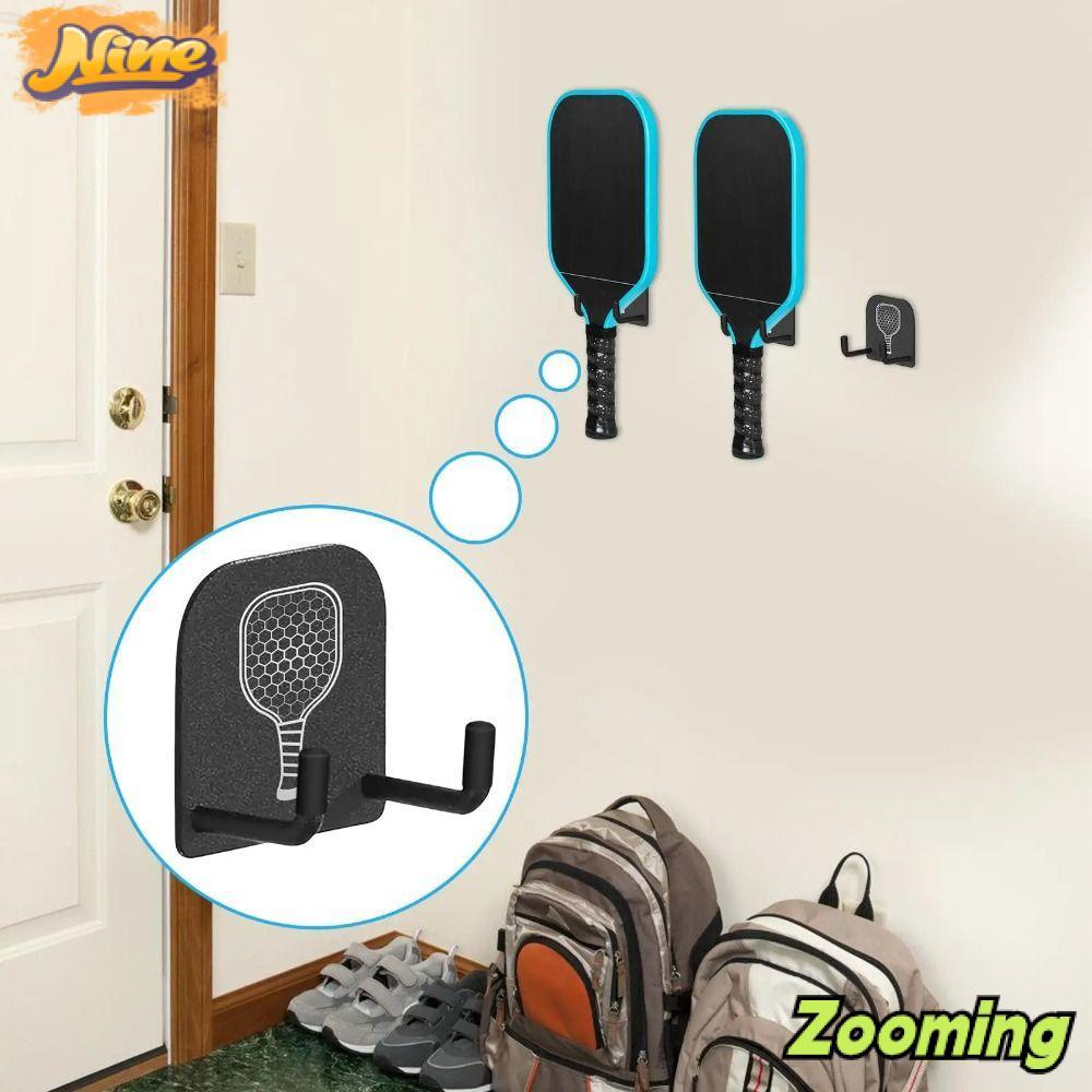 ZOOMING 2 ชิ้น Pickleball Paddle Wall Rack, Punch-ฟรี Self-กาว Pickleball Racks Holder, ทนทาน Stable ติดผนังอลูมิเนียมแร็กเก็ต Wall Hook