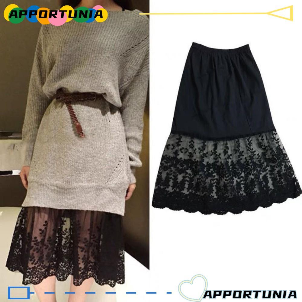 APPORTUNIA ผู้หญิงกระโปรงครึ่งตัว, ยืดหยุ่นเอวธรรมชาติ a-Line ดอกไม้กระโปรงด้านล่าง, ความยาวเข่าสบายๆลูกไม้ฐานกระโปรงผู้หญิง Petticoat