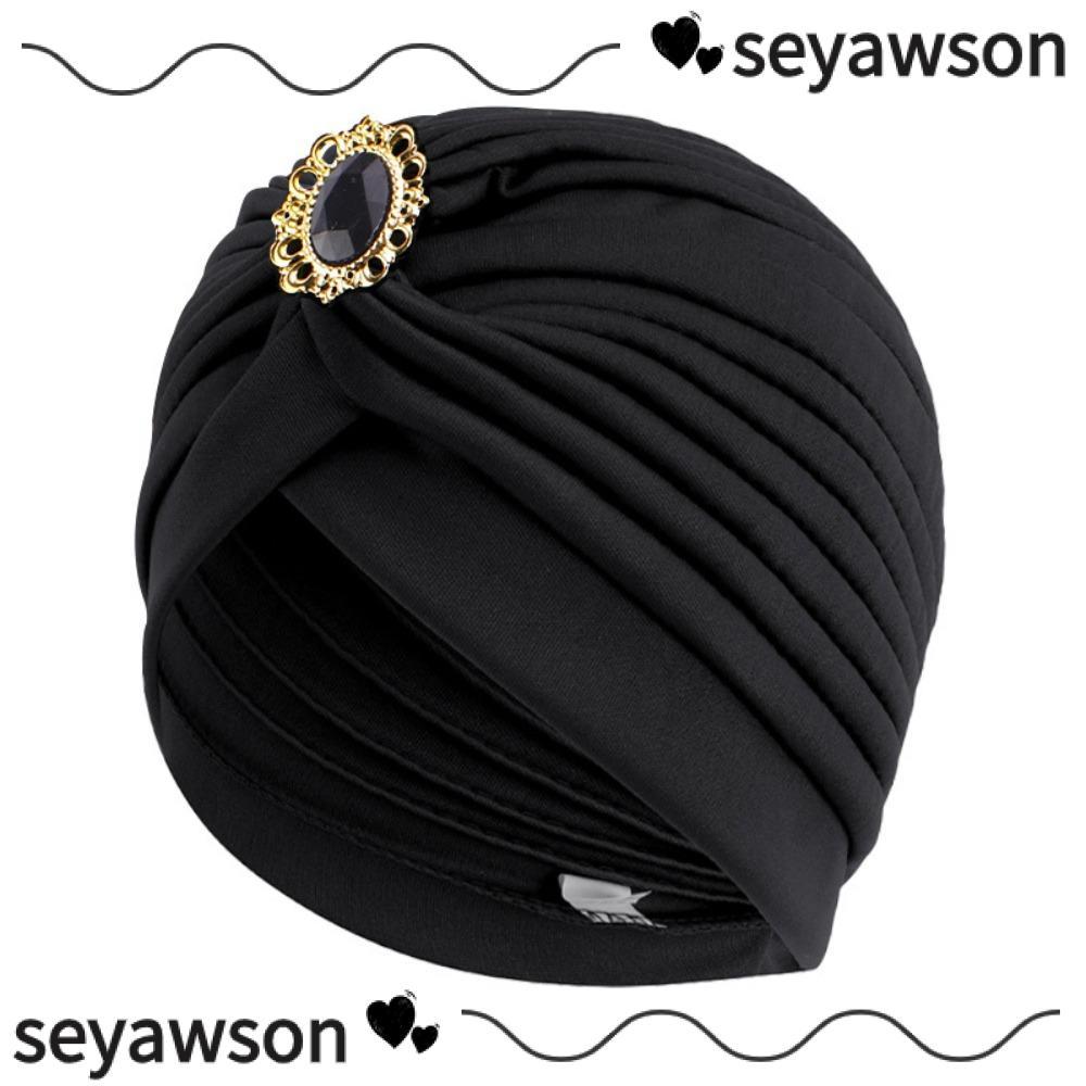 SEYAWSON Retro ชาติพันธุ์ Turban หมวก, Headwear Turban อุปกรณ์เสริมหมวกอินเดีย, Twist Headbands Turban หมวกผู้หญิง