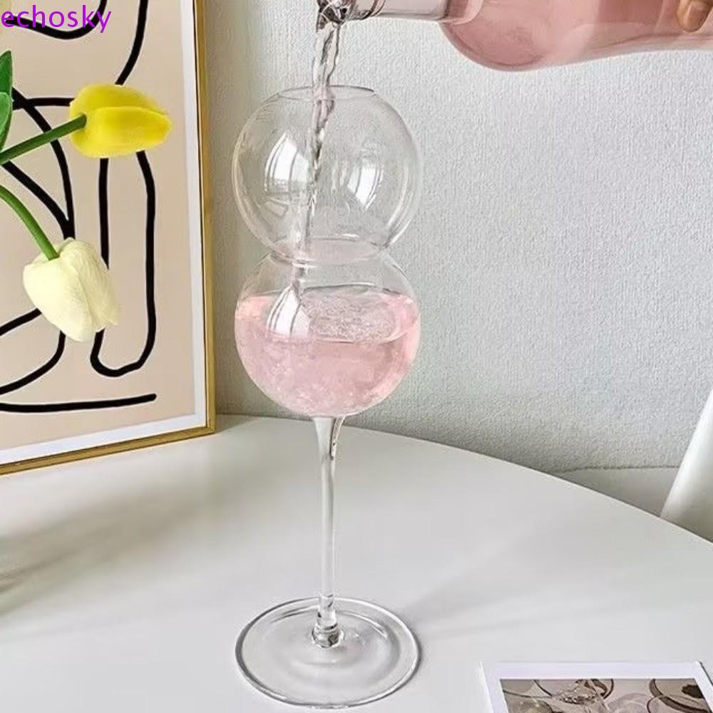 ECHOSKY Bubble Ball Glass, Unique Goblet Glass Glass, Elegant Transparent Double Ball Design Glass B