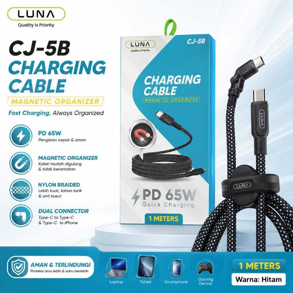 LUNA CJ-5B PD 65W Fast Charging Magnetic Organizer ไนลอนถัก 1M สายเคเบิลข้อมูล