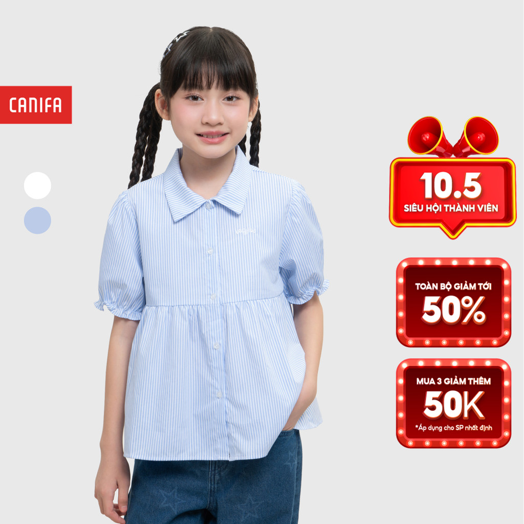 CANIFA เสื้อเชิ้ตเด็กผู้หญิง ทรง babydoll แขนกุด คอปกเปิดลง 1TH26S001