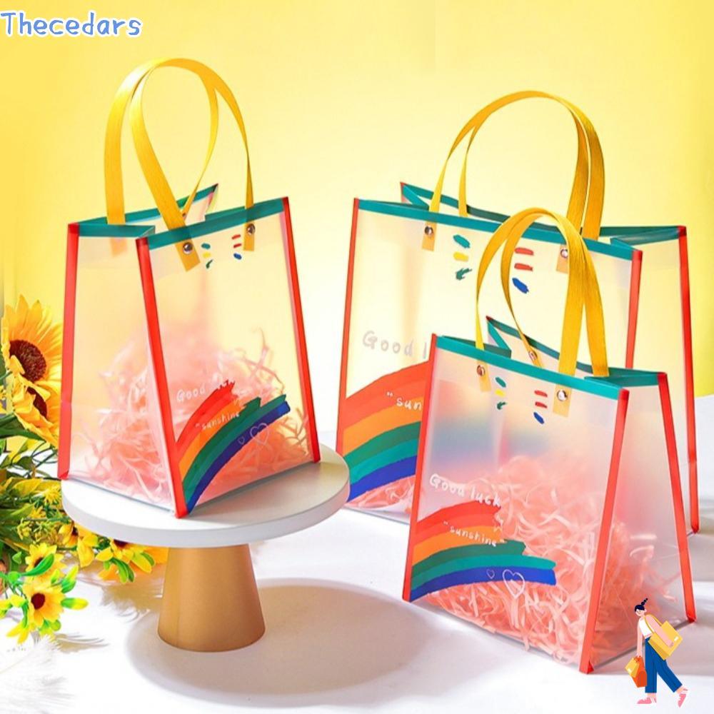 กระเป๋าสะพายไหล่ THECEDARS, PVC Rainbow Gift Packaging Bag, Waterproof Large Capacity Clothing Store