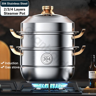 [Qianbaidu] 304 Stainless Steel Steamer Cooker - 2/3/4 Layer Cooking Pot for Food/Steaming/Boiling