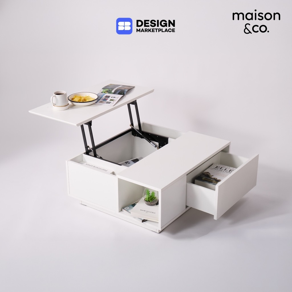 SB Design Square โต๊ะกลาง มัลติฟังก์ชั่น ขนาด 80 ซม. รุ่น Lacuna สีขาว (80x65x32 ซม.)  แบรนด์ MAISON&CO.