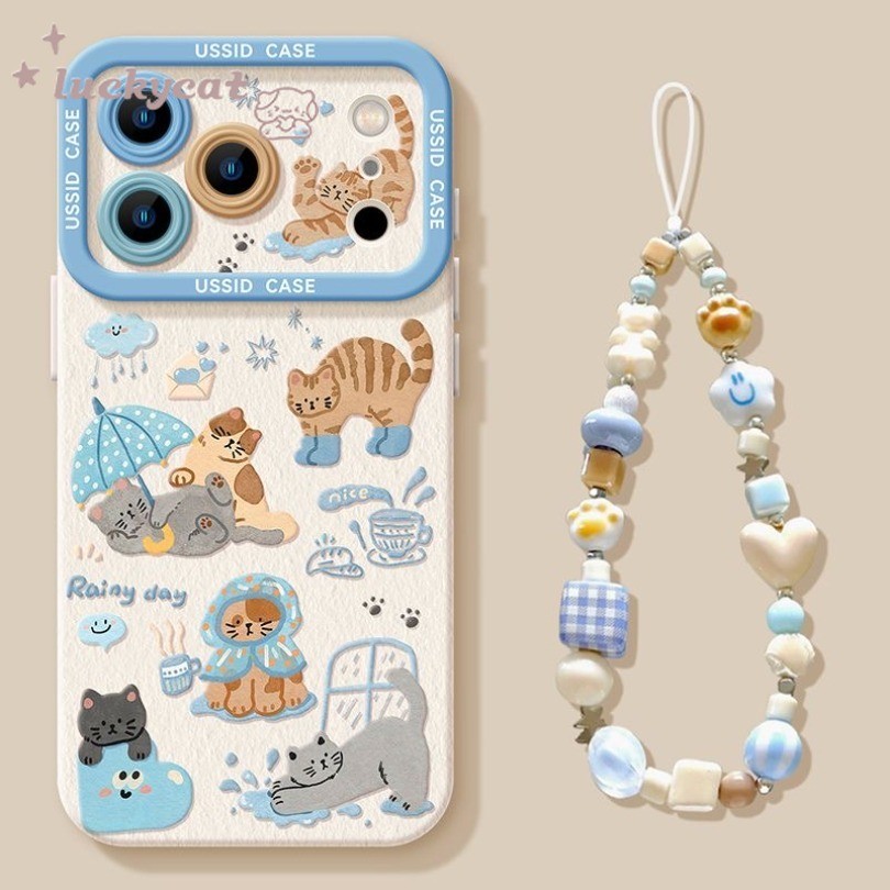 น่ารักฝนแมวเคสโทรศัพท์สําหรับiPhone 17 16 15 14 13 12 11 Pro Max X Xr Xs Max 7 8 Plus SE2020