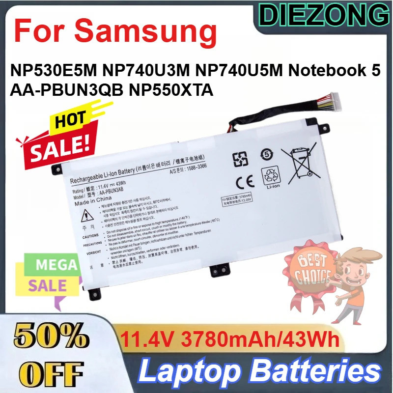 11.4V 3780mAh/43Wh AA-PBUN3AB แบตเตอรี่สําหรับ Samsung NP530E5M NP740U3M NP740U5M โน้ตบุ๊ค 5 AA-PBUN