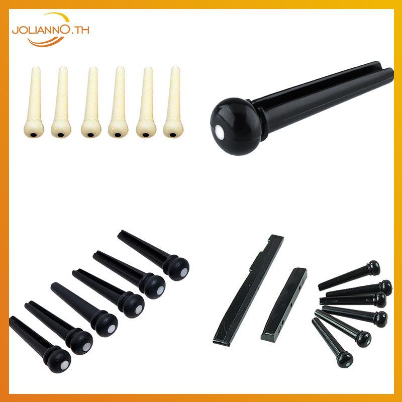 Joliann0 6 ชิ้นสีดํา Ebony Bridge Pins พร้อมเปลือกจุดสําหรับกีตาร์อะคูสติกเปลี่ยน th