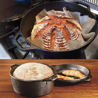 [Elizabeth1.th] 2 in 1 Iron Dutch Oven หม้อเตาอบ Dutch พร้อม Dual Handles Skillet ชุดเครื่องครัวสําหรับขนมปังทอดเบเกอรี่ Camping BBQ [Elizabeth1.th]