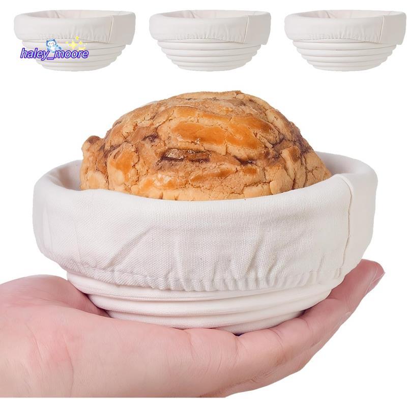 [ส่วนลด H]Bread Proofing Banneton 4pc Set with Cloth Lining Baskets for Sourdough Bread Baking 5 Inc