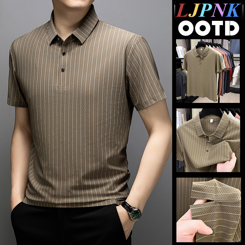 เสื้อโปโลผู้ชายแบบลายเสื้อSlim-fit ทำจากผ้าไหมน้ำแข็งที่ระบายอากาศได้และแห้งเร็ว เหมาะสำหรับการสวมใส่ในงานและการใช้ชีวิตประจำวัน Size S-4XL