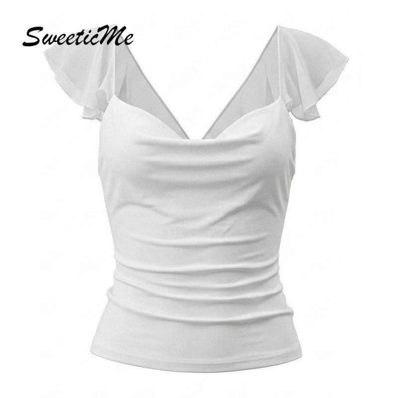เสื้อลายบางเนื้อตาข่ายแขนเสื้อยืด สไตล์วีเซ็กซี่ สำหรับสตรี