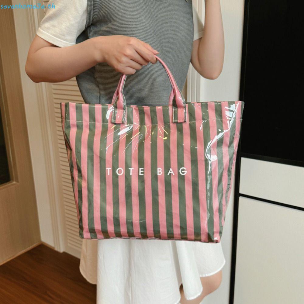 SEVENHOME3E กระเป๋า tote พิมพ์ตัวอักษรกันน้ํา ดีไซน์ใสเหมือนเจล ความจุขนาดใหญ่ พกพาสะดวก