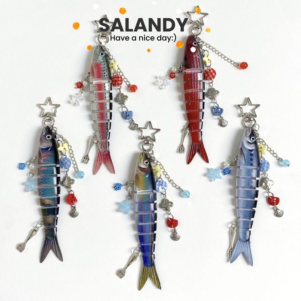 SALANDY พวงกุญแจปลา, อุปกรณ์เครื่องประดับ แหวนกุญแจรถแฮนด์เมด, กระเป๋าเรซิ่นตลก Charms กระเป๋าถือพวงกุญแจ