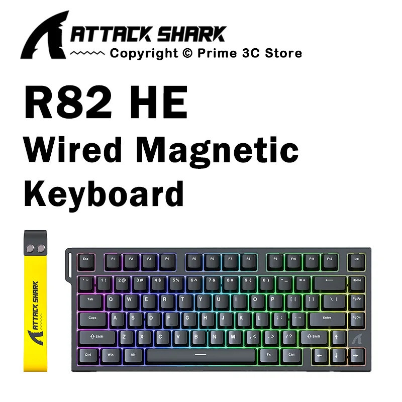 ATTACK SHARK R82 HE คีย์บอร์ดแม่เหล็ก 75% แบบมีสาย RGB 8000Hz Rapid Trigger 0.0005 มม.Actuation คีย์