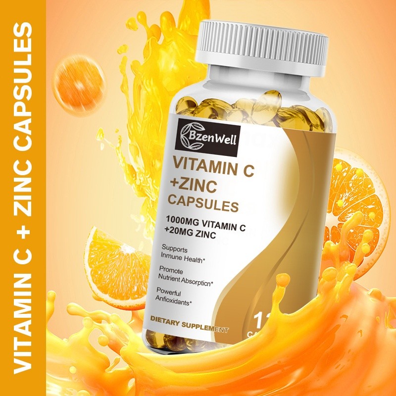 BzenWell วิตามินซี 1000mg + แคปซูลสังกะสี 20mg อาหารเสริม Anfoxidants ที่มีประสิทธิภาพสนับสนุนพลังงานเซลล์