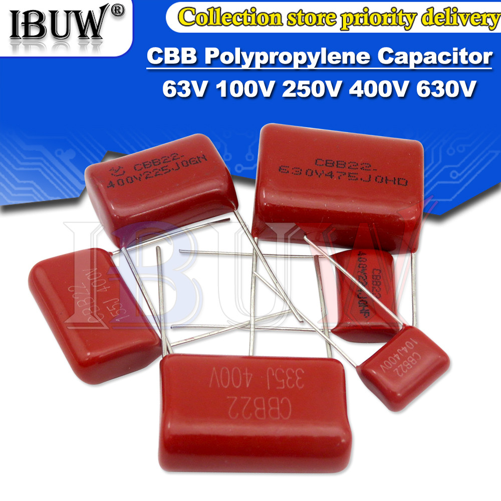 10PCS 63V 100V 250V 400V 630V CBB ตัวเก็บประจุฟิล์มโพรพิลีน 100PF 220PF 470PF 10NF 1UF 22NF 100NF 22